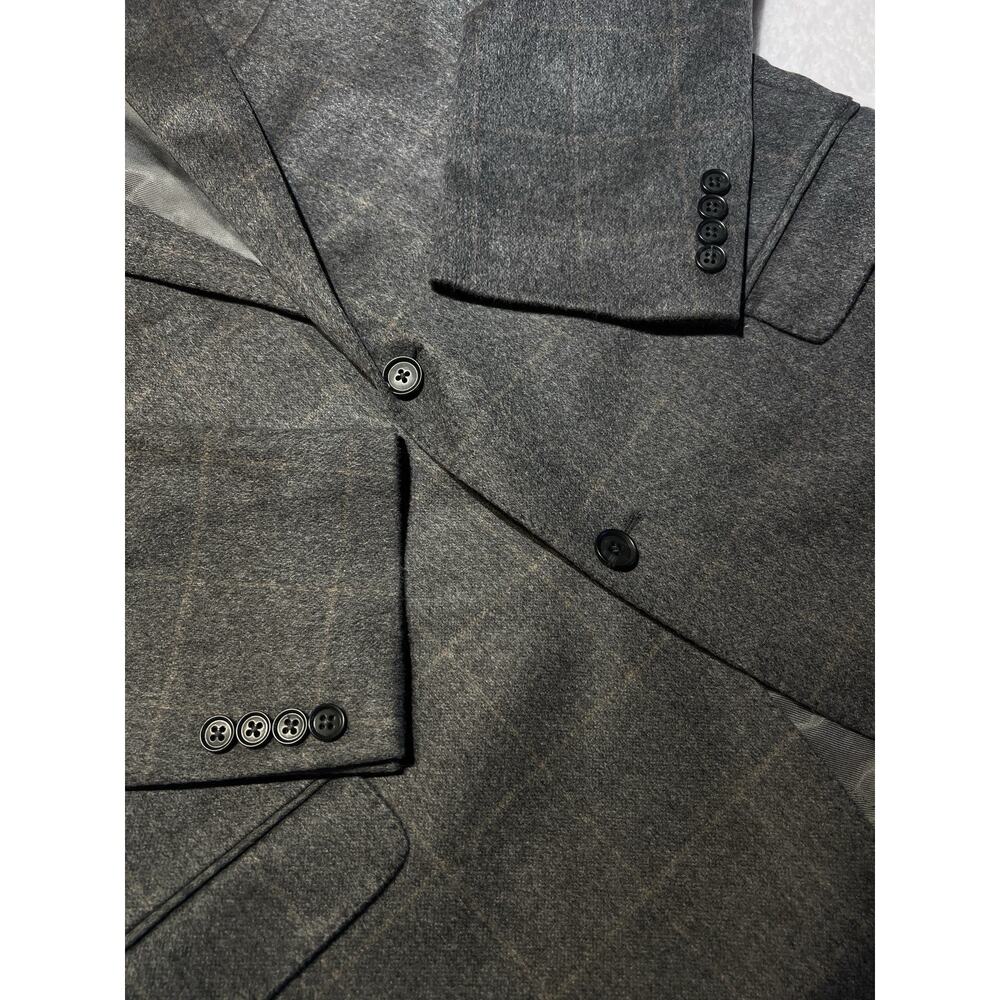 Saks 100% Brushed Cashmere Sport Coat 44-46L Gray Camel Windowpane Plaid - Picture 11 of 16